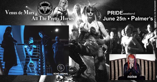 Flyer: Venus de Mars & All The Pretty Horses with Echo Signal at Palmer's Bar, Pride weekend, 25 June 2021.
