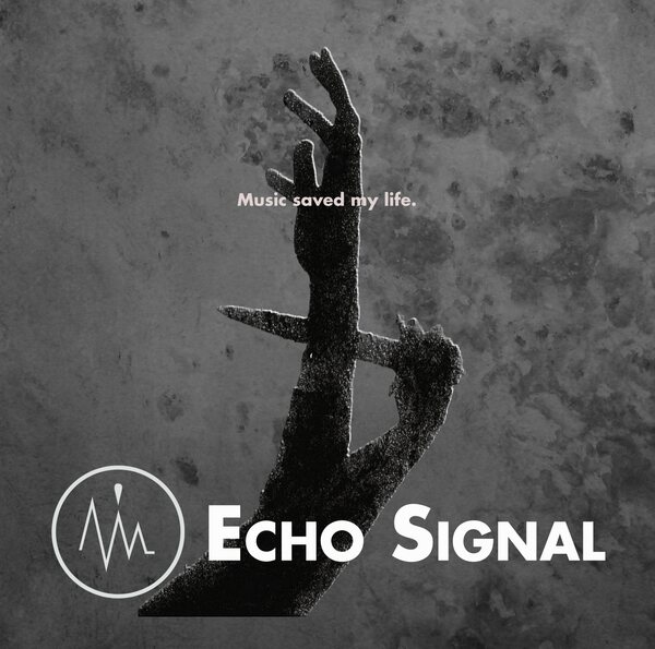 T-shirt artwork: a hand reaching up out of weathered stone, with the words 'Music saved my life.'